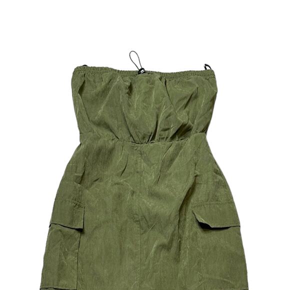 Forever 21 Halter Top Maxi Dress Khaki Olive Green Faux Suede Dress Medium New - Picture 2 of 7